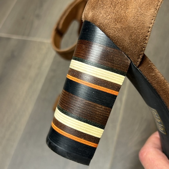 Jeffrey Campbell Lindsay Open Toe Brown Suede Striped Heels Size 9 - Picture 3 of 13